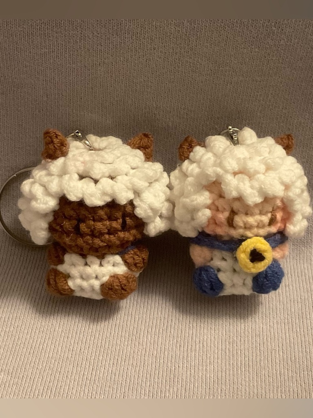 Handmade Crochet Sheep mini Keychain Pair - White & Brown
